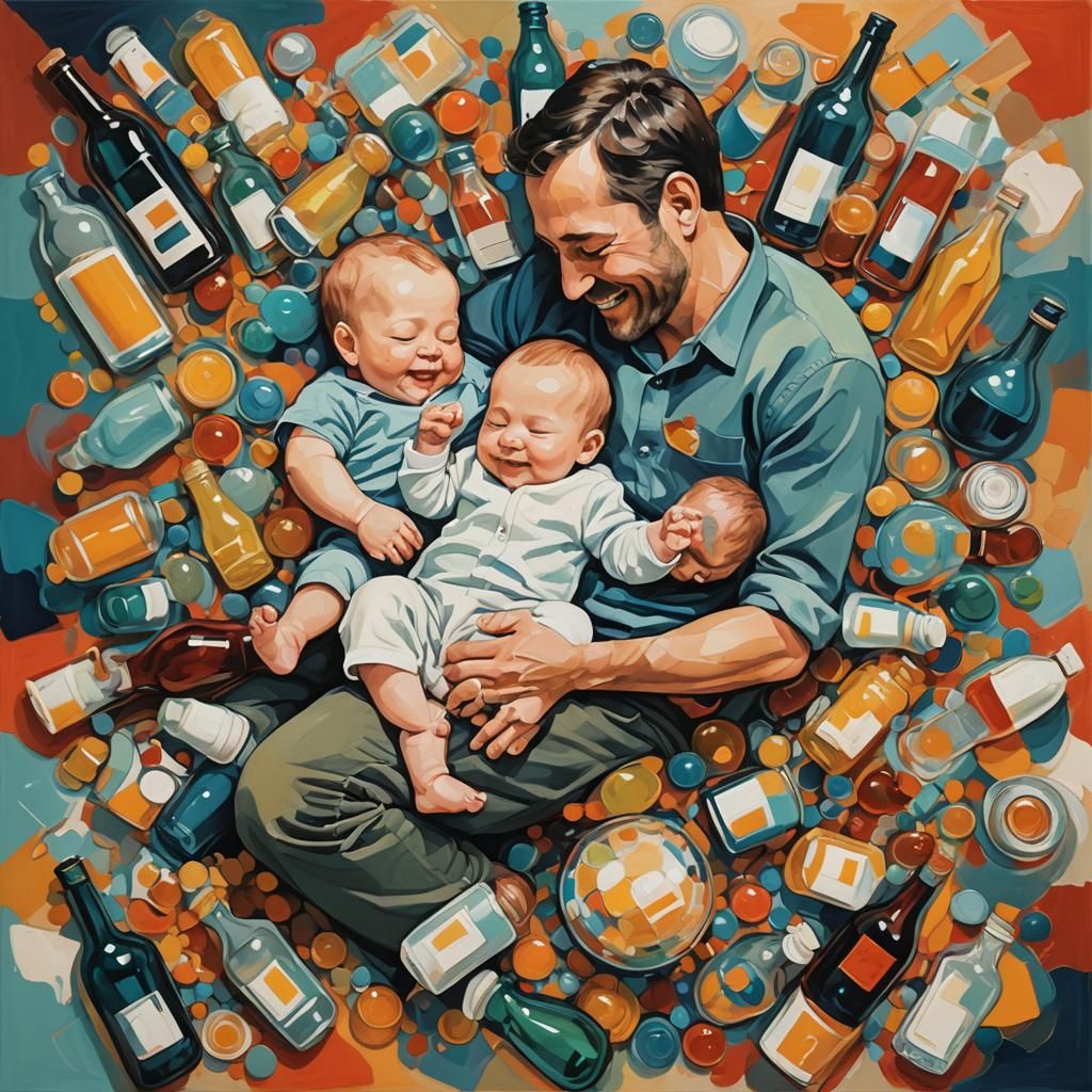 Baby Sleeping on Father in Abstract Art