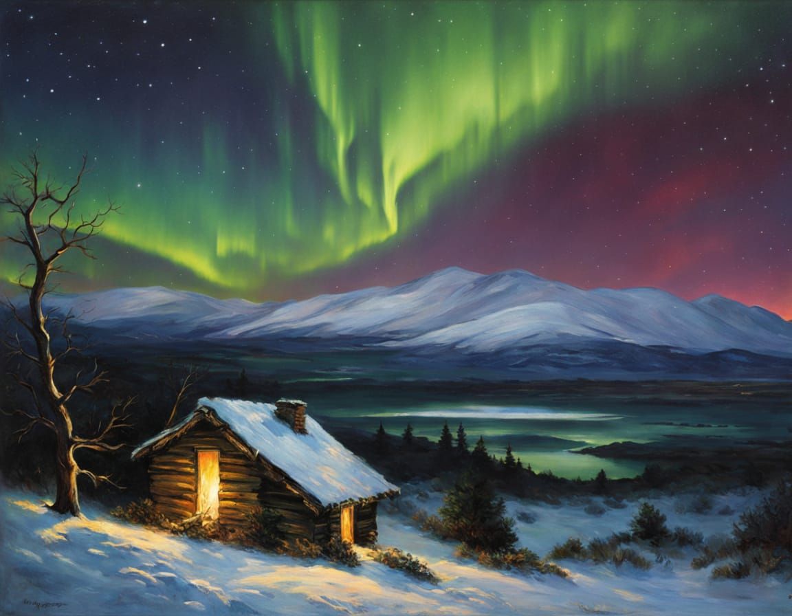 Snowy Village Masterpiece in Traditional Art Style