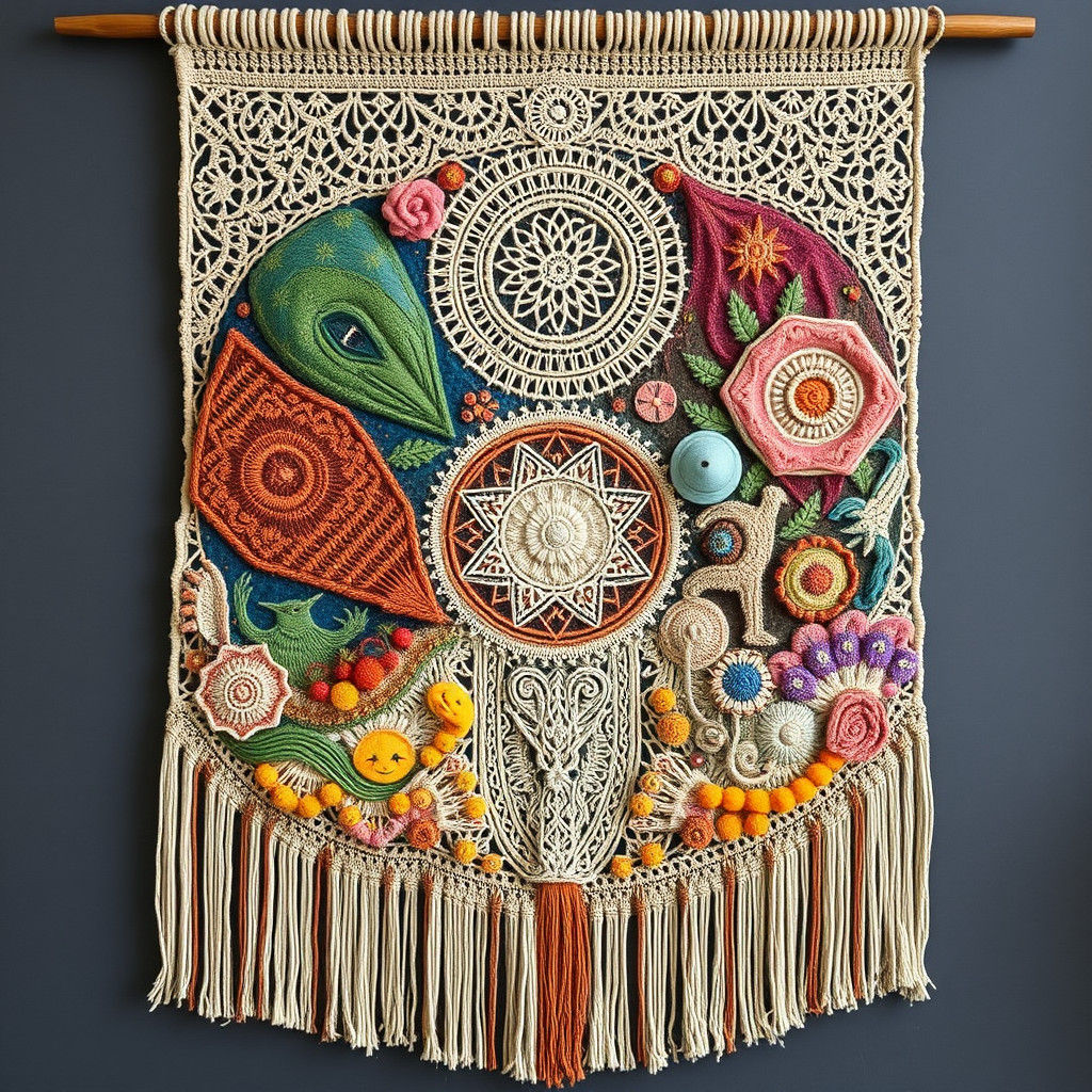 Intricate Fiber Art Tapestry in Dreamlike Style