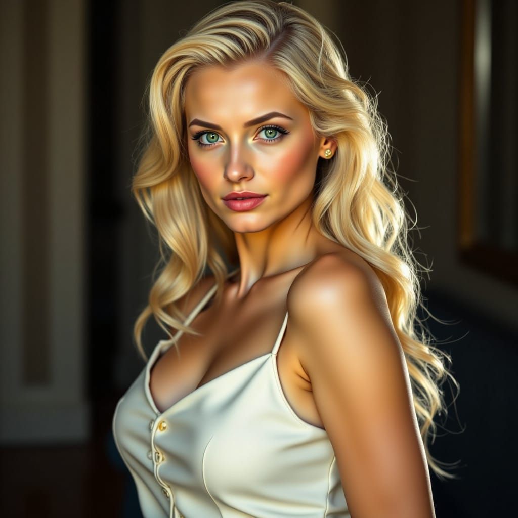 Elegant Blonde Woman in Modern Fashion Outfit