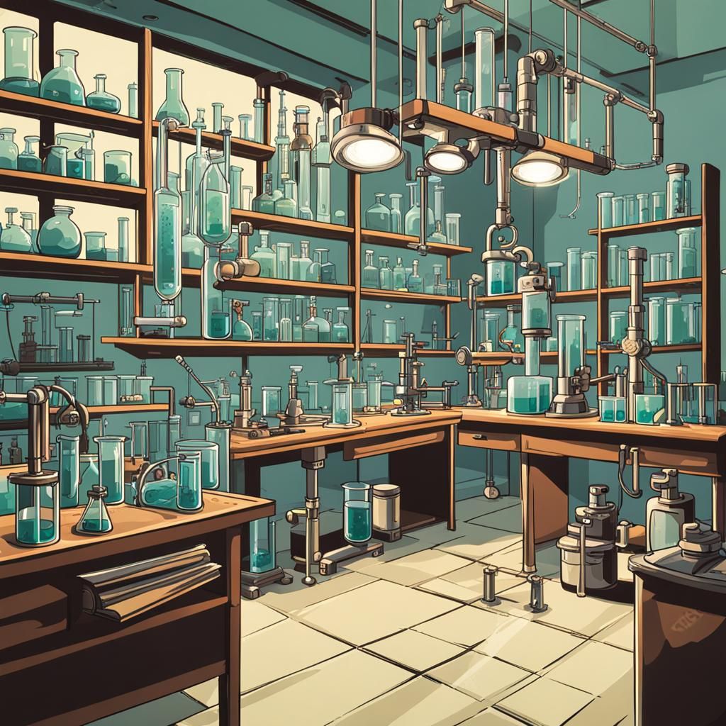 Science Laboratory with Test Tubes and Microscopes