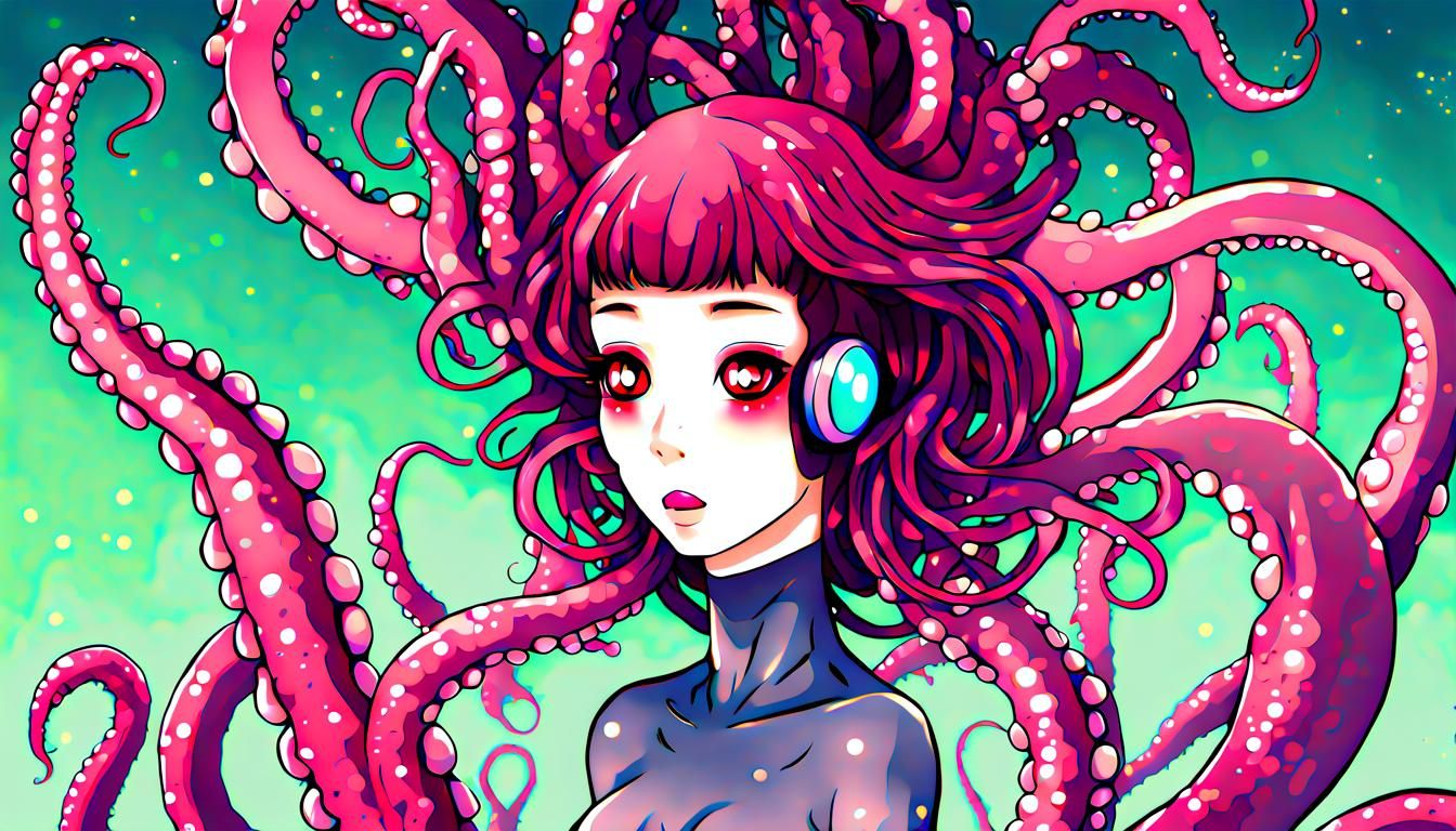 Kawaii Alien Girl with Tentacles in Anime Style
