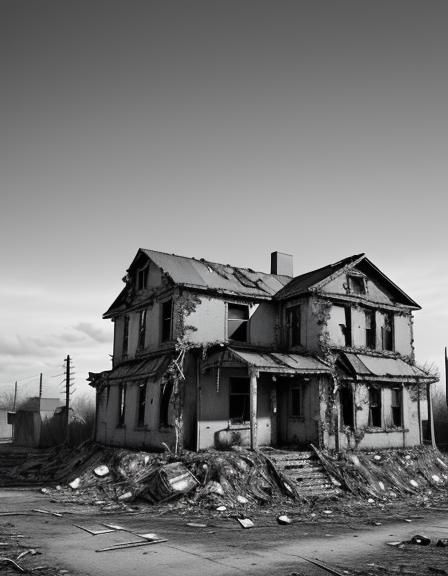 Post-Apocalyptic Wasteland in Dynamic Black and White