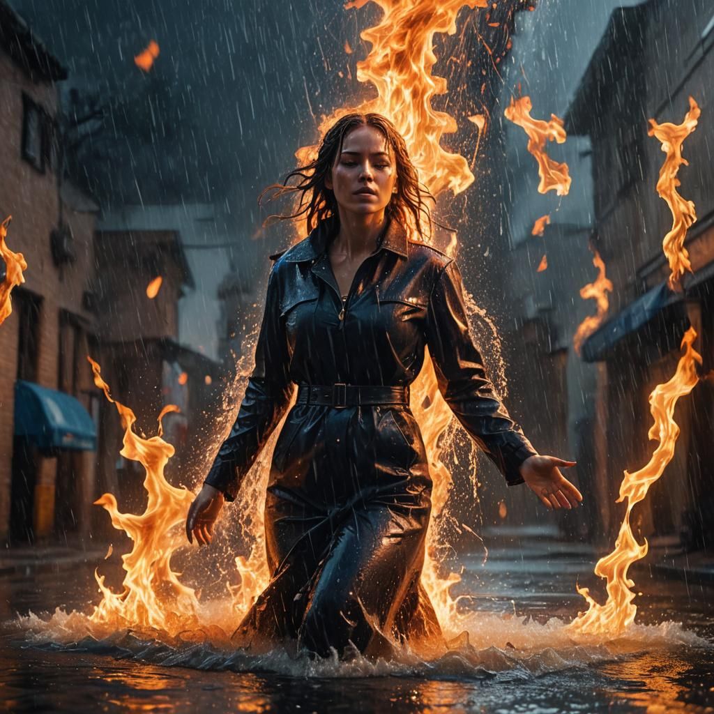 Girl in Flames: Hyper-Realistic Fantasy Concept Art