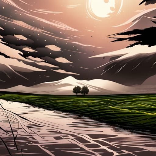 Anime Rainy Landscape in Manga Style