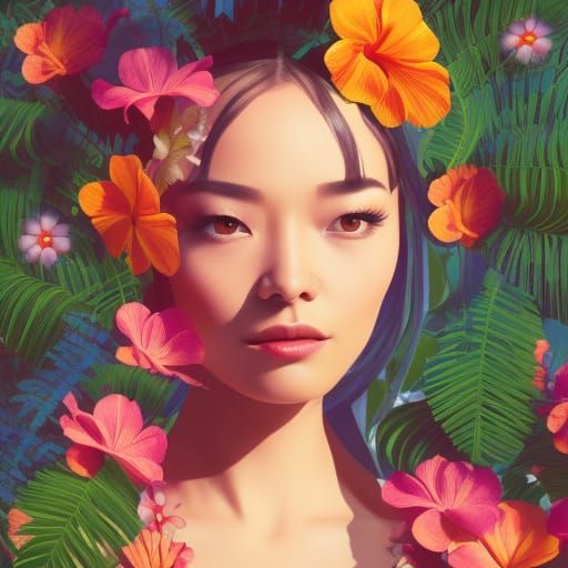 Oriental Illusionist in Retro-Futuristic Floral Garden