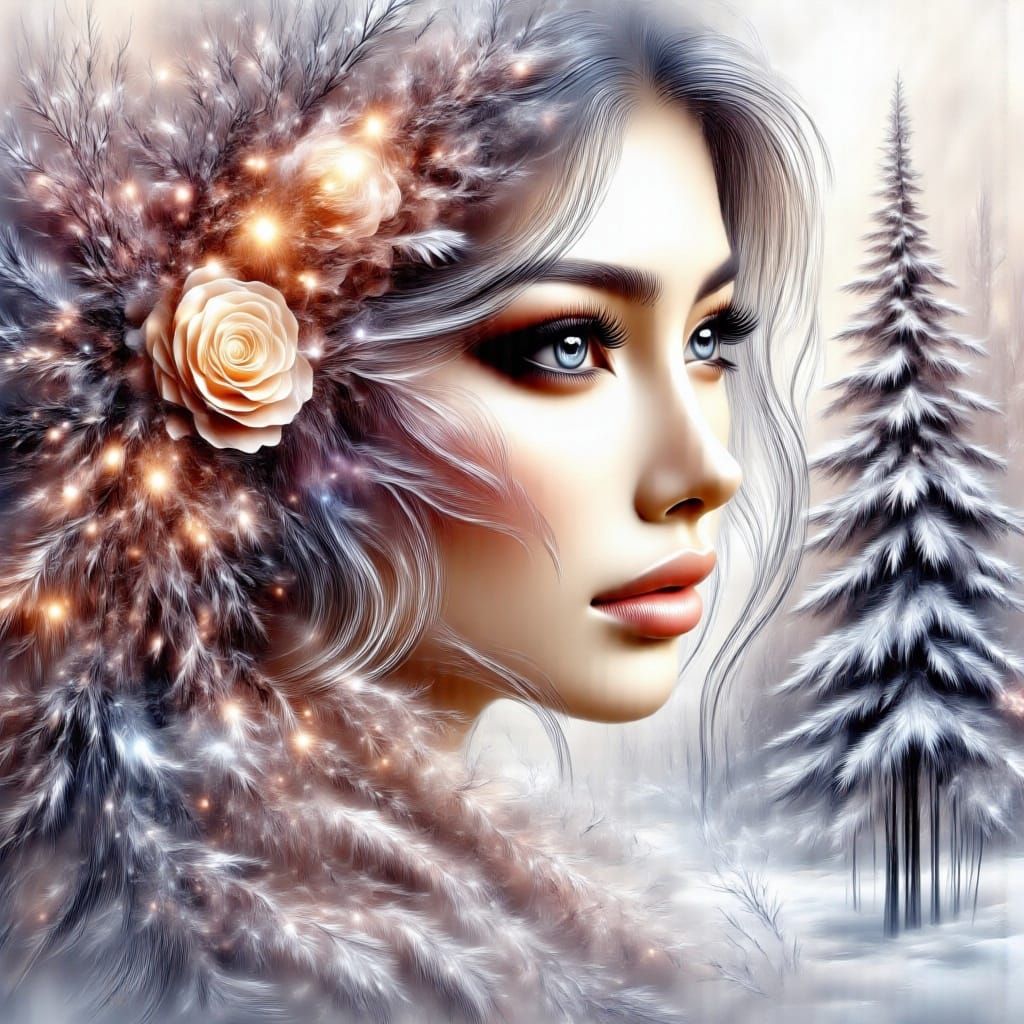 Noir Comic Art: Double Exposure Winter Portrait