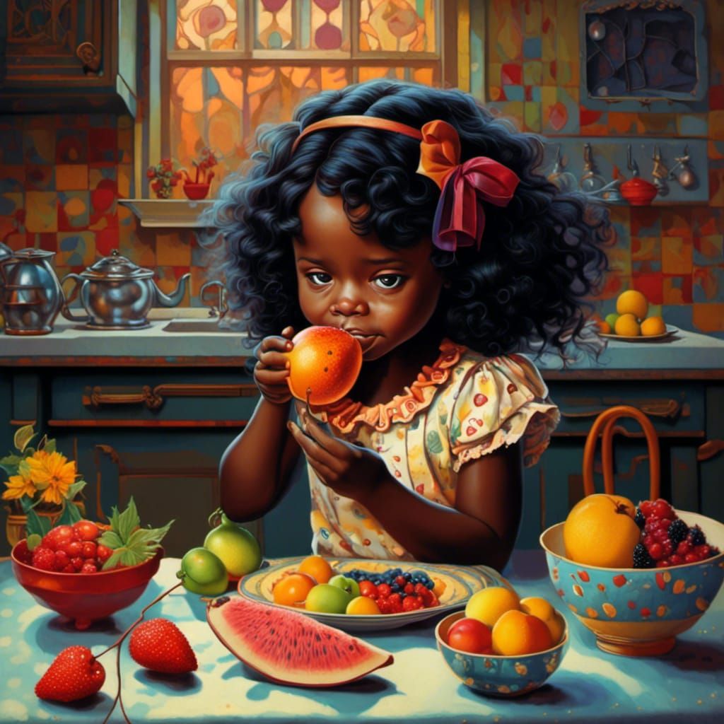 Little Black Girl Eating Fruit: Modern Sticker Art