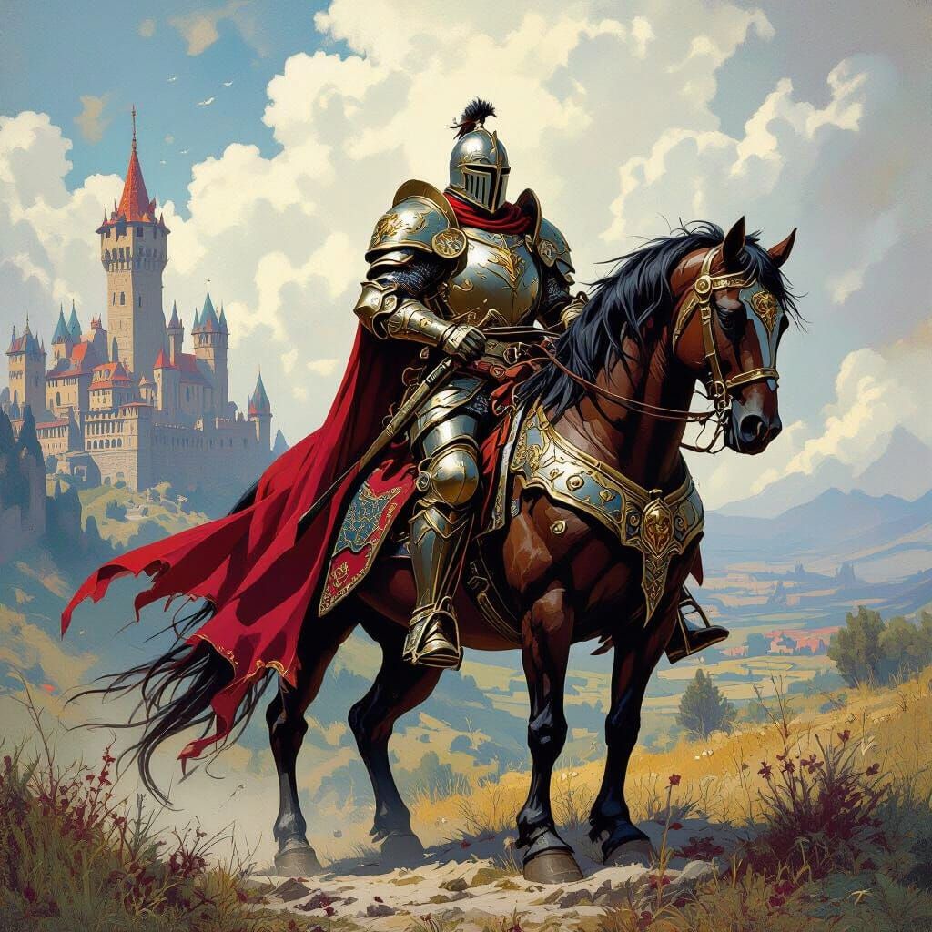 Giff Paladin Riding Warhorse in Frazetta Style