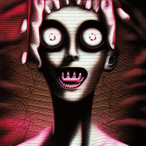 Disturbing Glitch Horror Image in Junji Ito Style