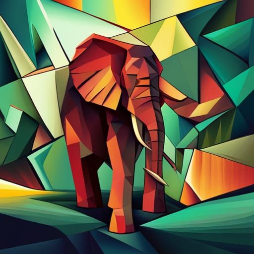 Cubist Elephant in Geometric Art Deco Style