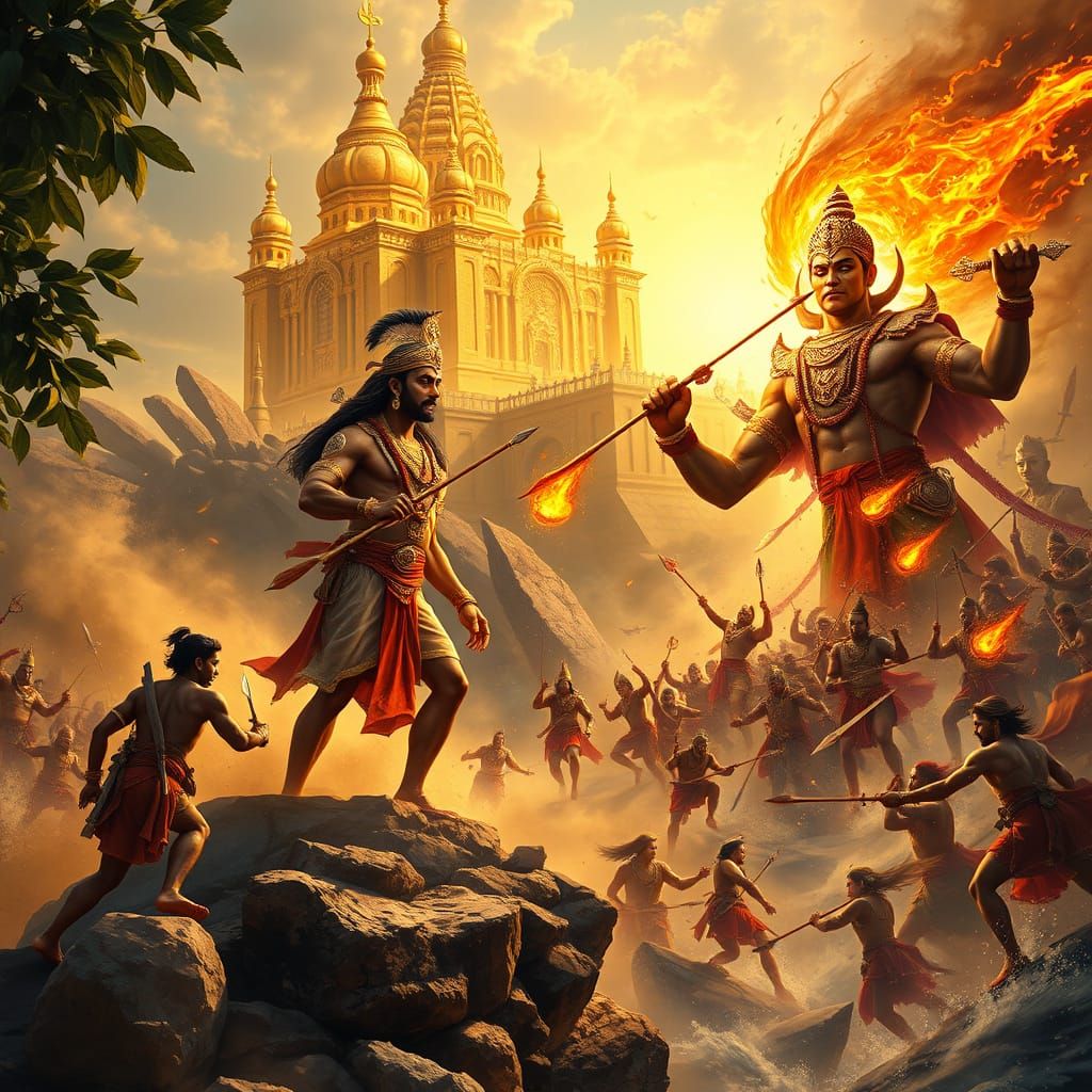 Lord Ram Leads the Vanaras in the Battle of Lanka