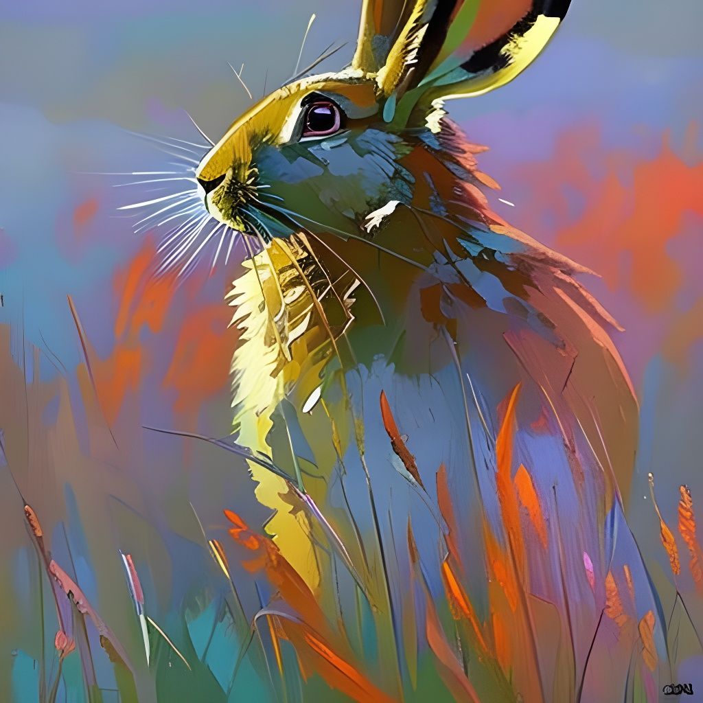 Hare Portrait in Impressionistic Style