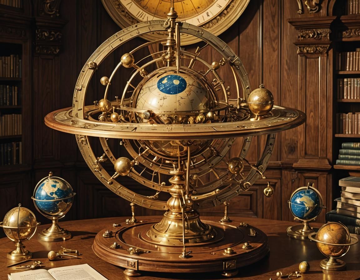 Ornate Brass Orrery in Baroque Style Illustration