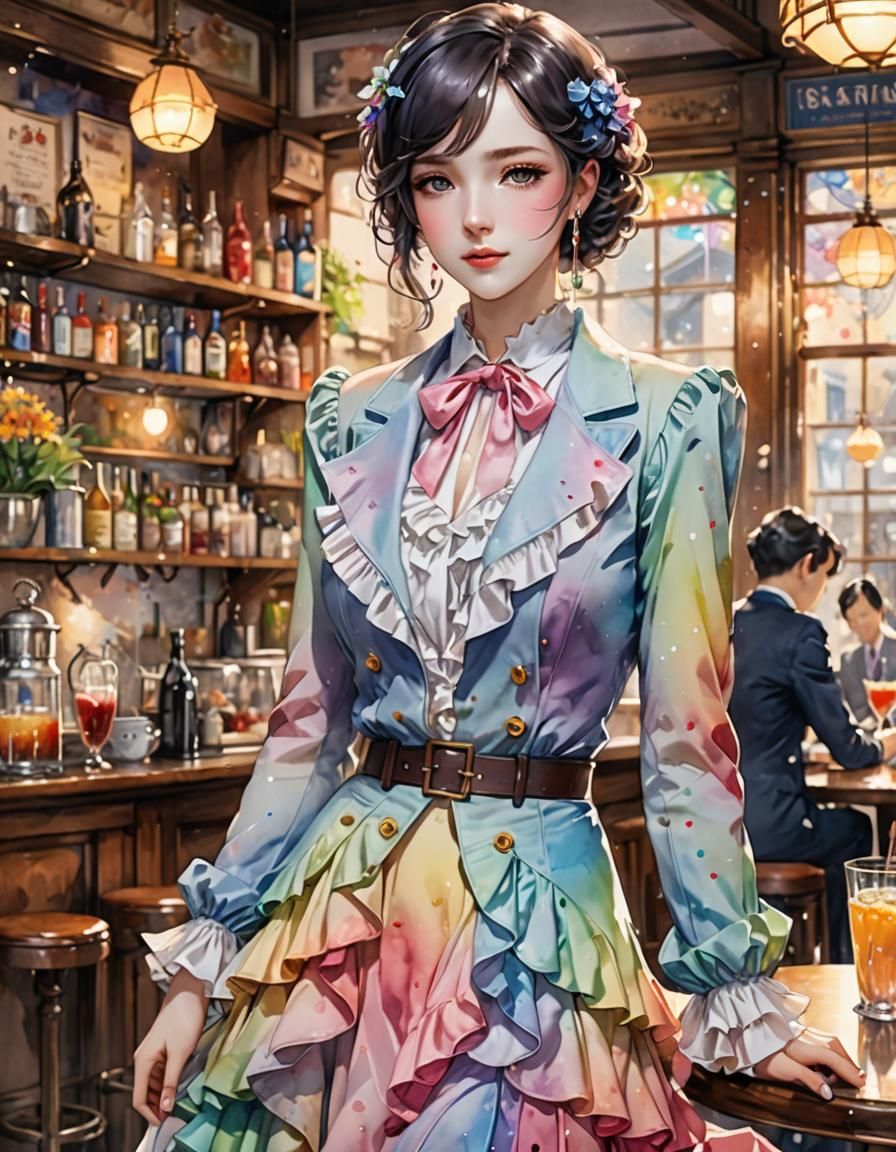 Rainbow 1930s Ladies Suit in Watercolour Ink Splatter