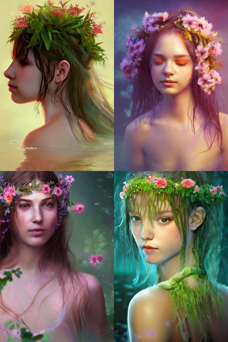 Slavic Water Nymphs Share a Kiss in Oil Painting