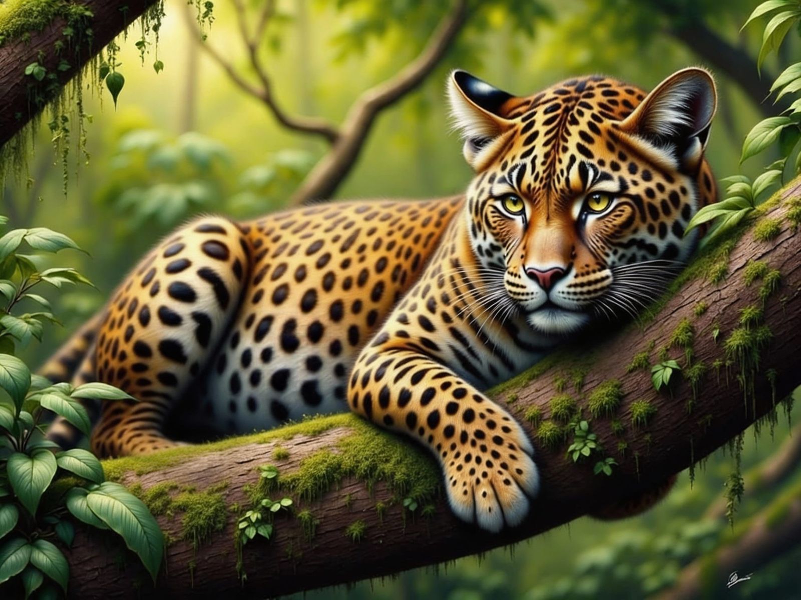 Intense Leopard Portrait on Tree Branch