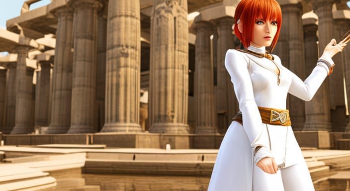 Eve in White Outfit in Greek Oasis
