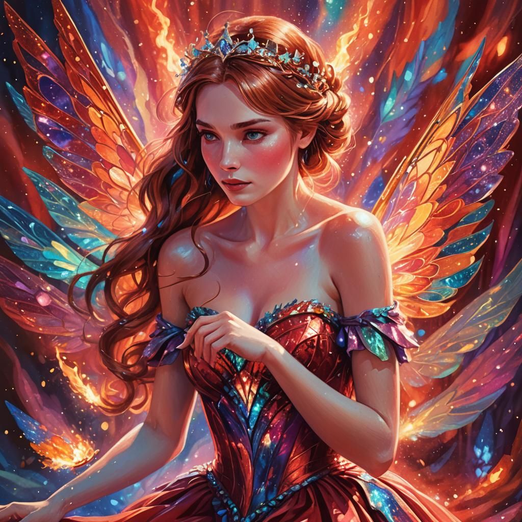 Princess Anna with Fire Fairy in Cosmic Art