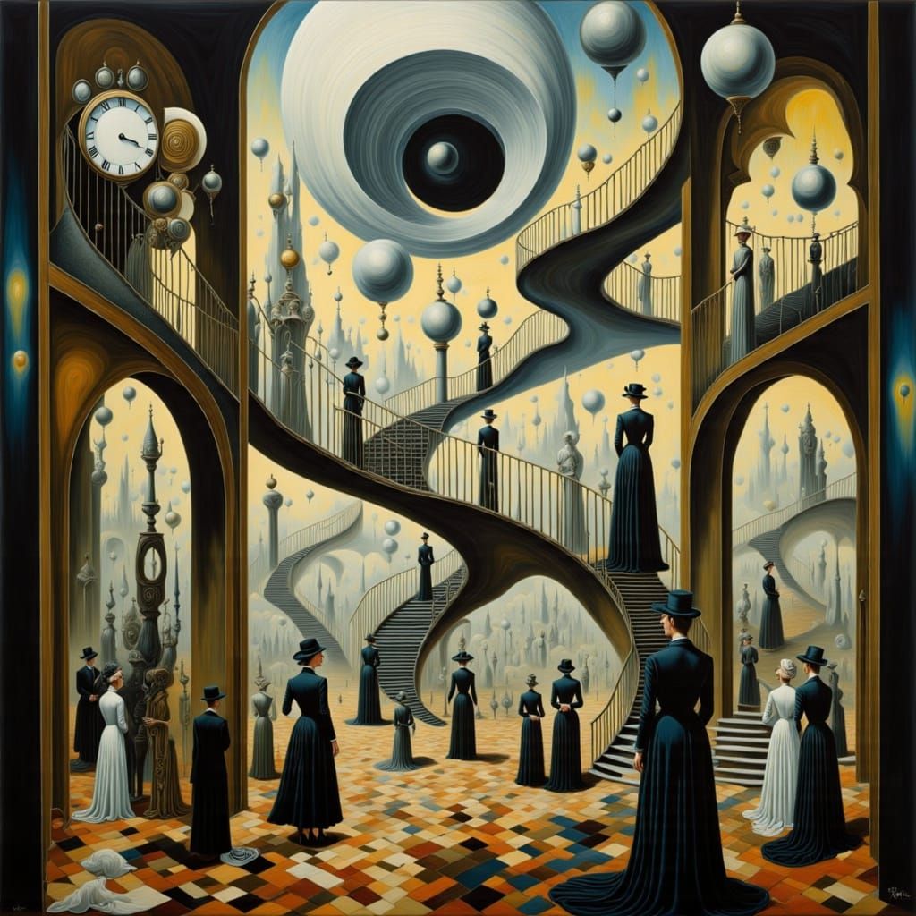 <lora:surreal:1.0> <lora:Surreal Sunday Flux:1.0> A staircas...