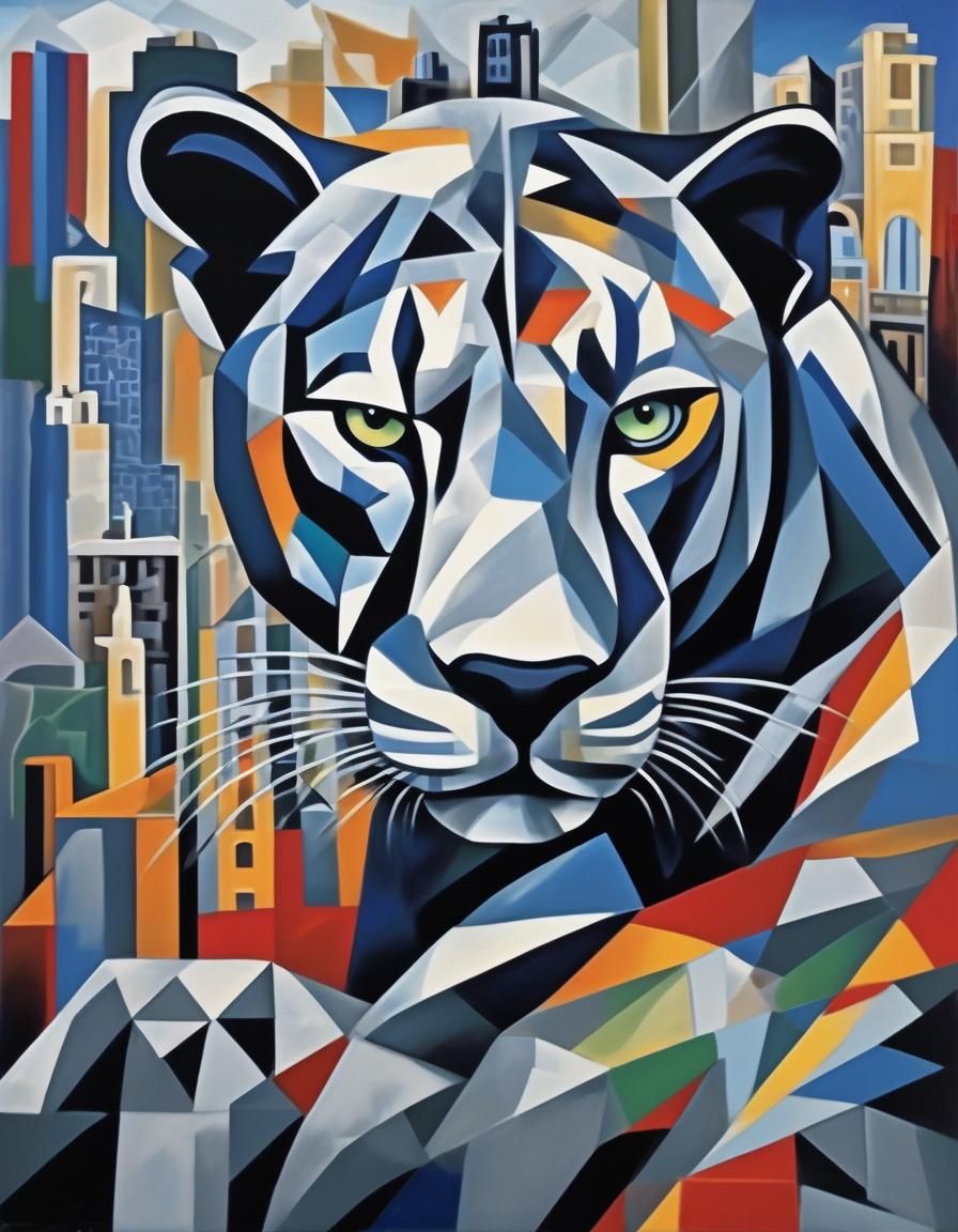 Cubist Silver Panther in Geometric Shards