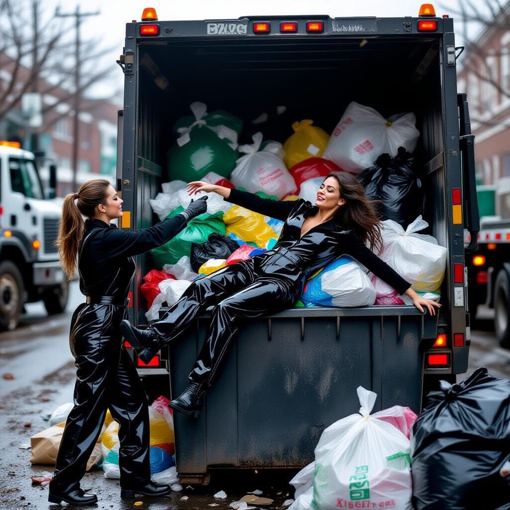 Latex Garbage Collector Throws Woman: Hyperrealistic Photogr...