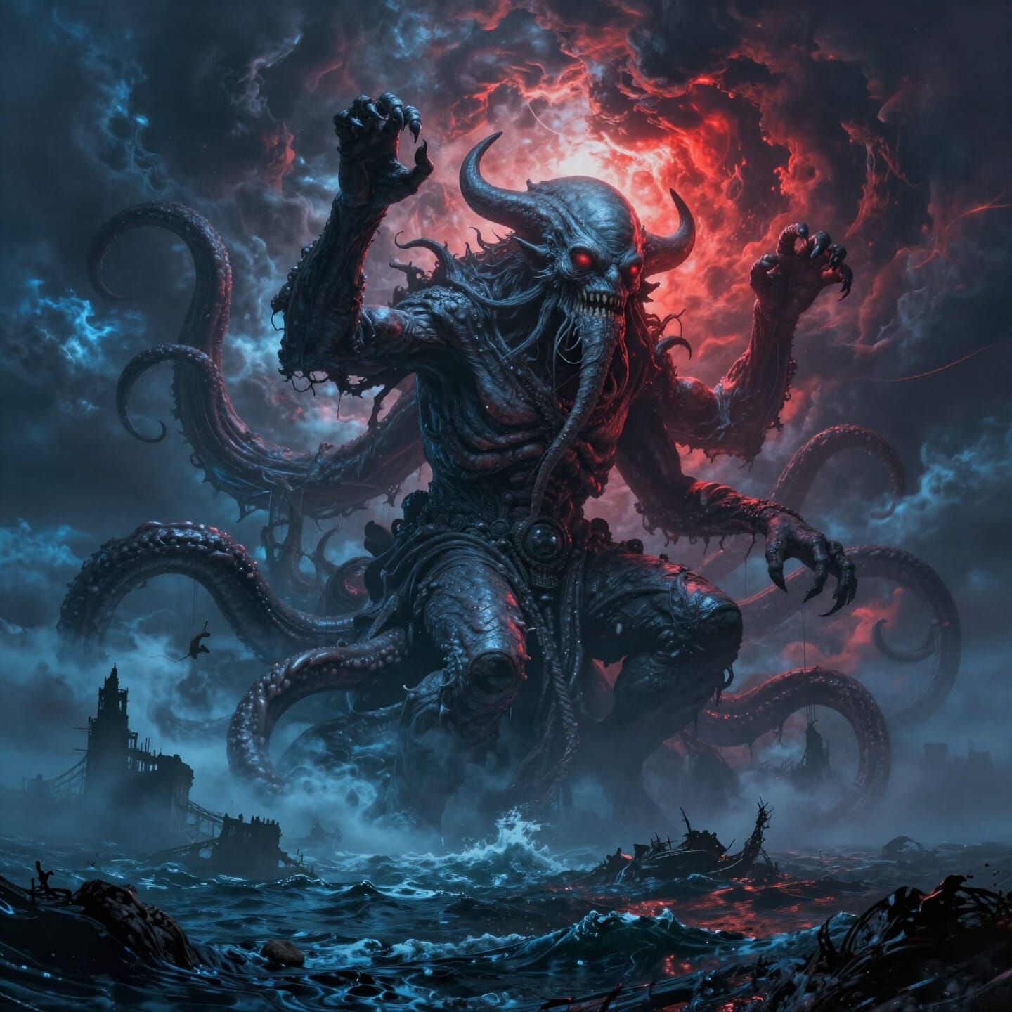 Cthulhu Rises: Apocalyptic Ocean Scene