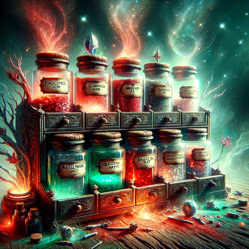 Chaotic Sorcerer's Spice Rack with Magical Ingredients