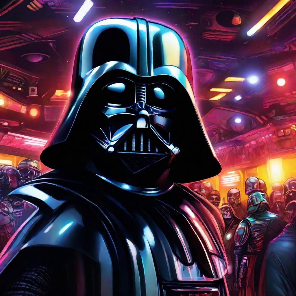 a caricature of Darth Vader with super big helmet.