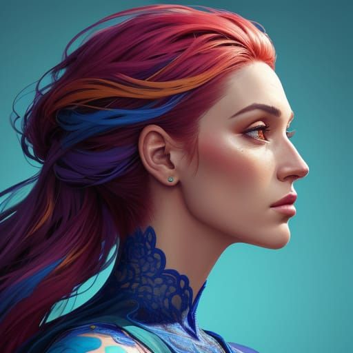 Hyperrealistic Woman in Profile with Vivid Colors