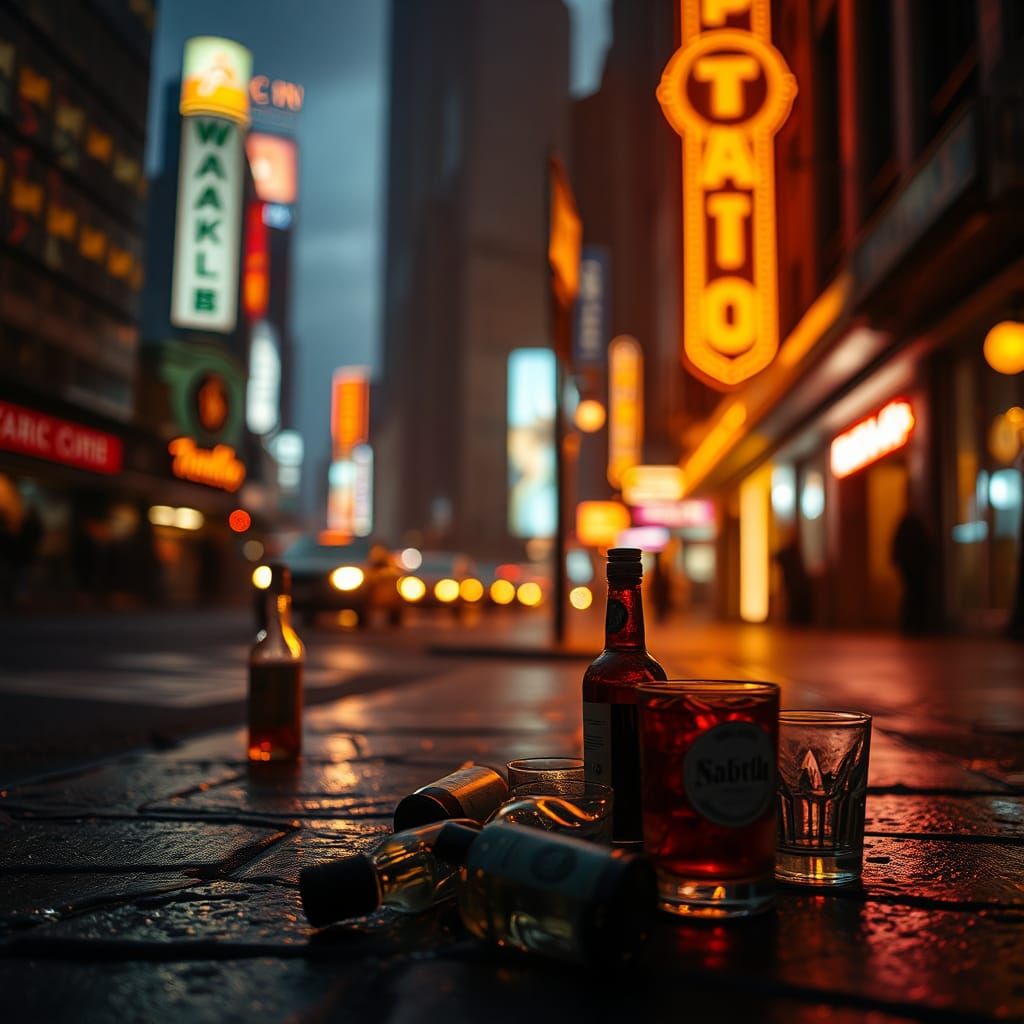 Inebriated Cityscape in Cinematic Realism Style