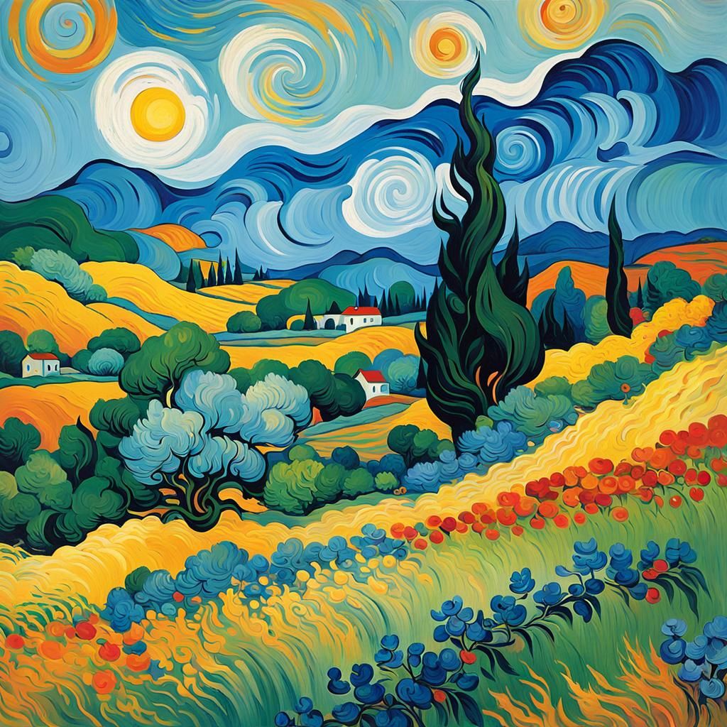 Post-Impressionist Landscape with Swirling Brushstrokes