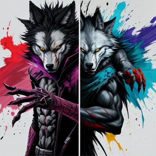 Wolf-Human Shapeshifter vs Vampire: Graffiti Art