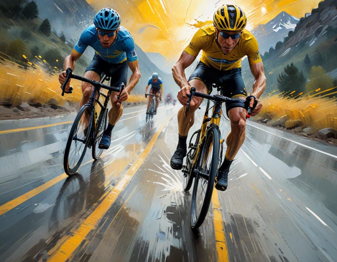 Action Painting of Road Cyclist, Van Gogh Style