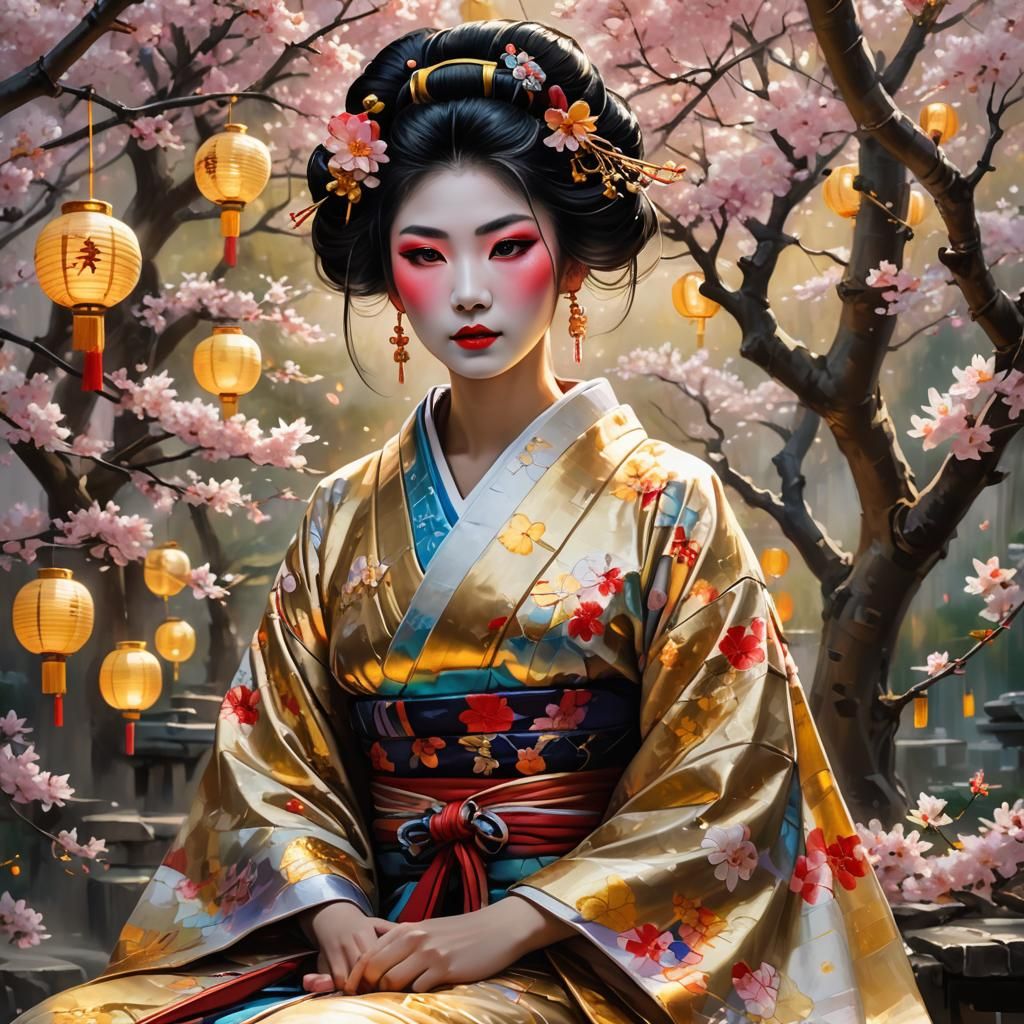 Fantasy Geisha Portrait in Neoclassical Style