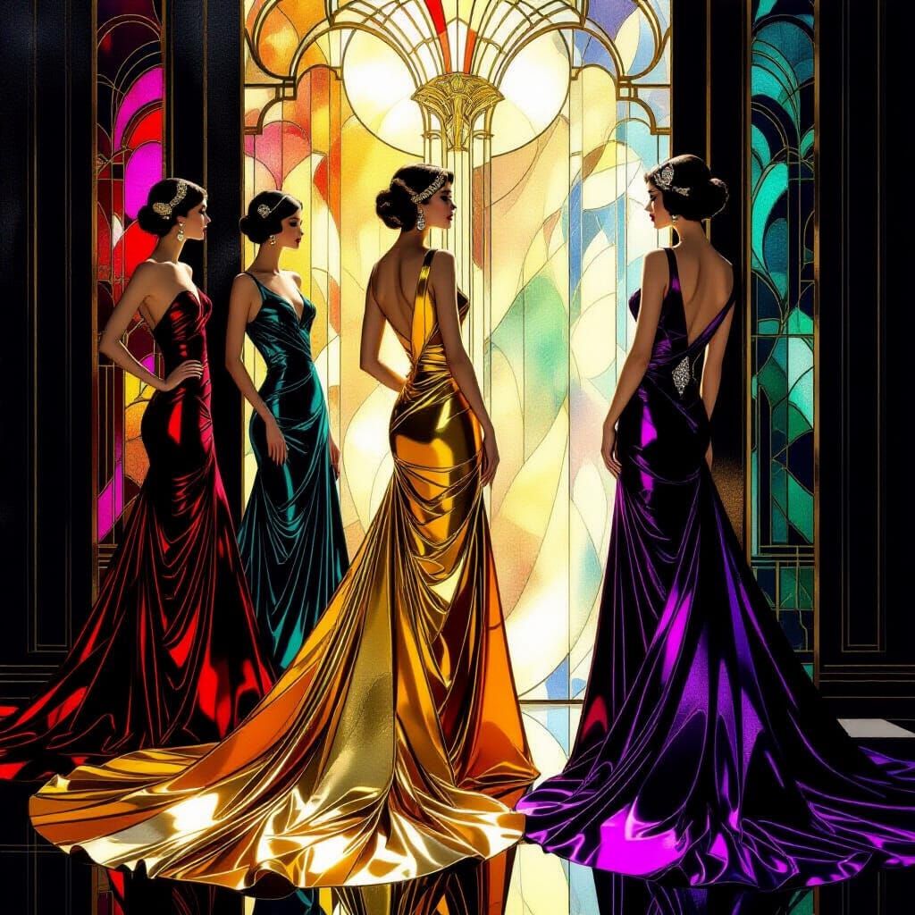 Molten Metallic Rivers in Art Nouveau Style