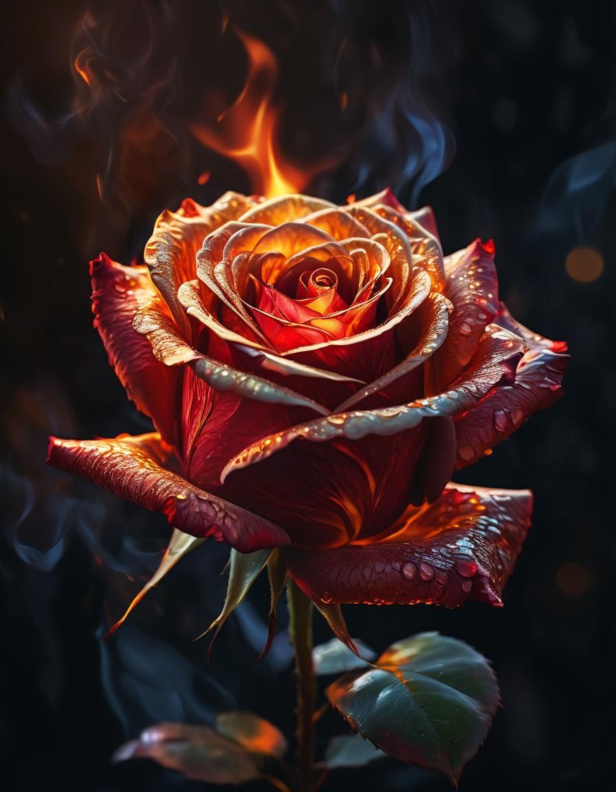 Fiery Rose in Hyperrealistic Digital Art