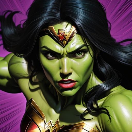 Wonder Woman as She-Hulk in Comic Book Style