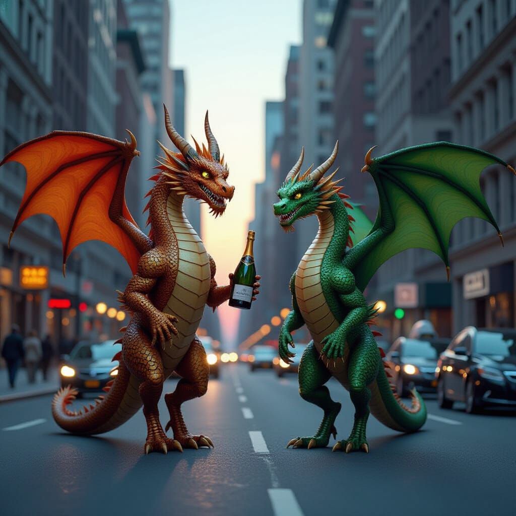 Dragons Celebrate in New York: Photorealistic Fantasy