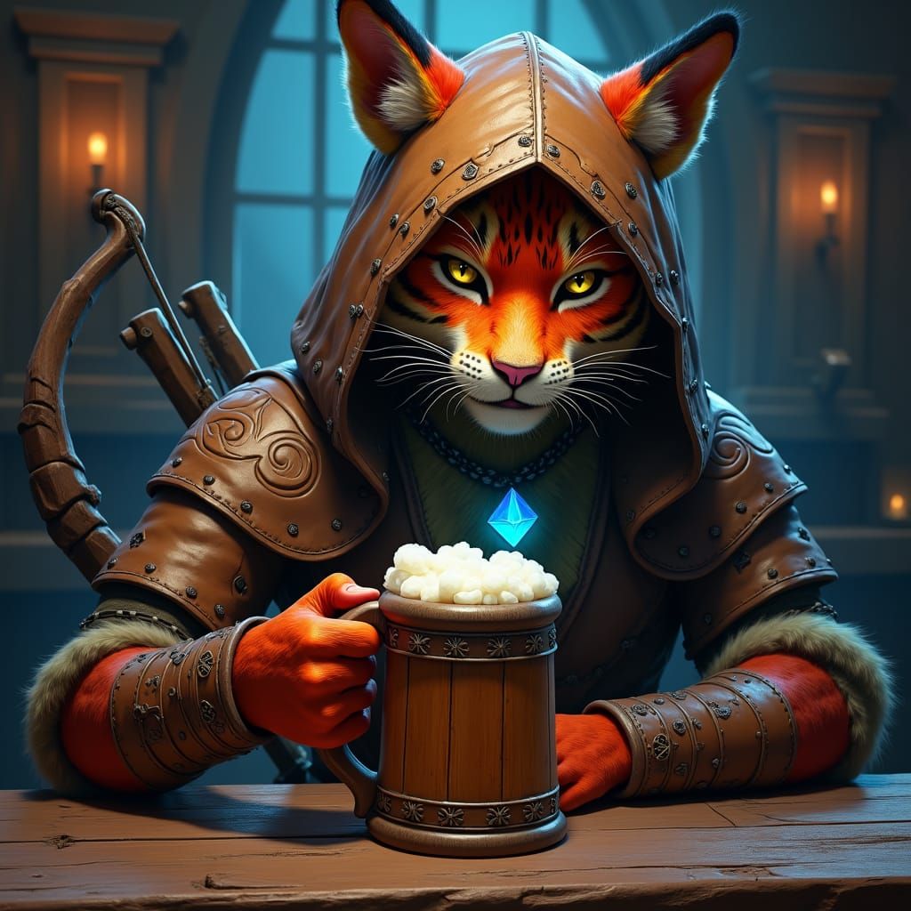 Mysterious Tabaxi Ranger in Fantasy Art Style