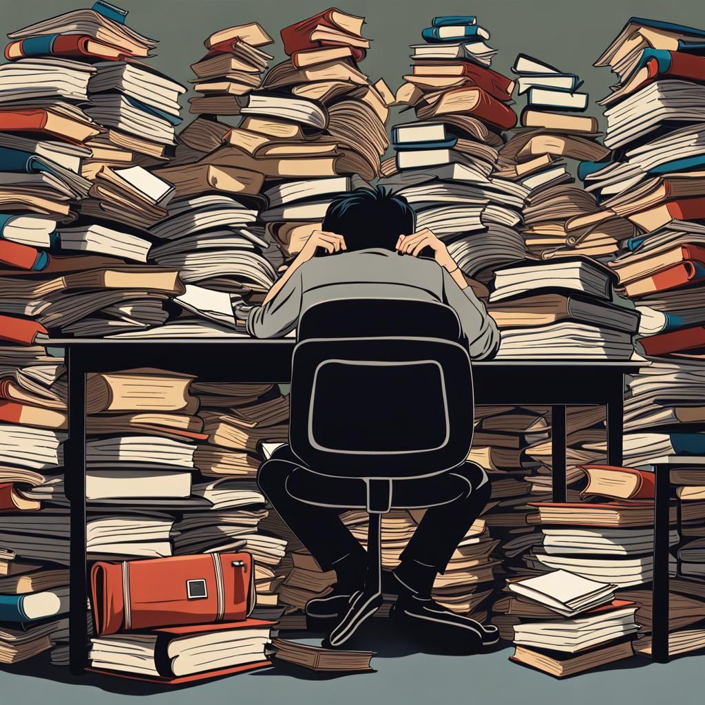 Overwhelmed Student Buried Under Homework