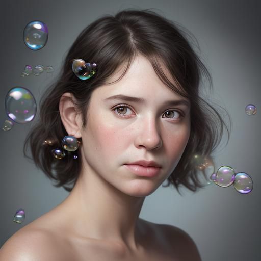 Close-Up Portrait with Floating Bubbles