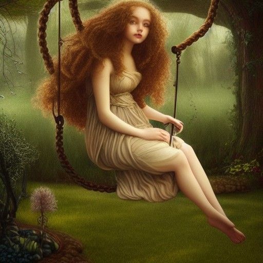 Girl on Swing in Bioluminescent Fairy Garden