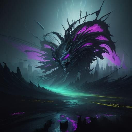 Ghostly Entity Glitching Through Cyberpunk Cityscape