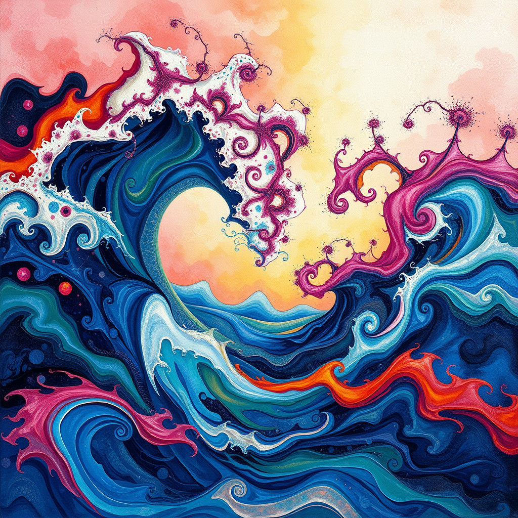 Swirling Waves and Fractals in Abstract Expressionist Style