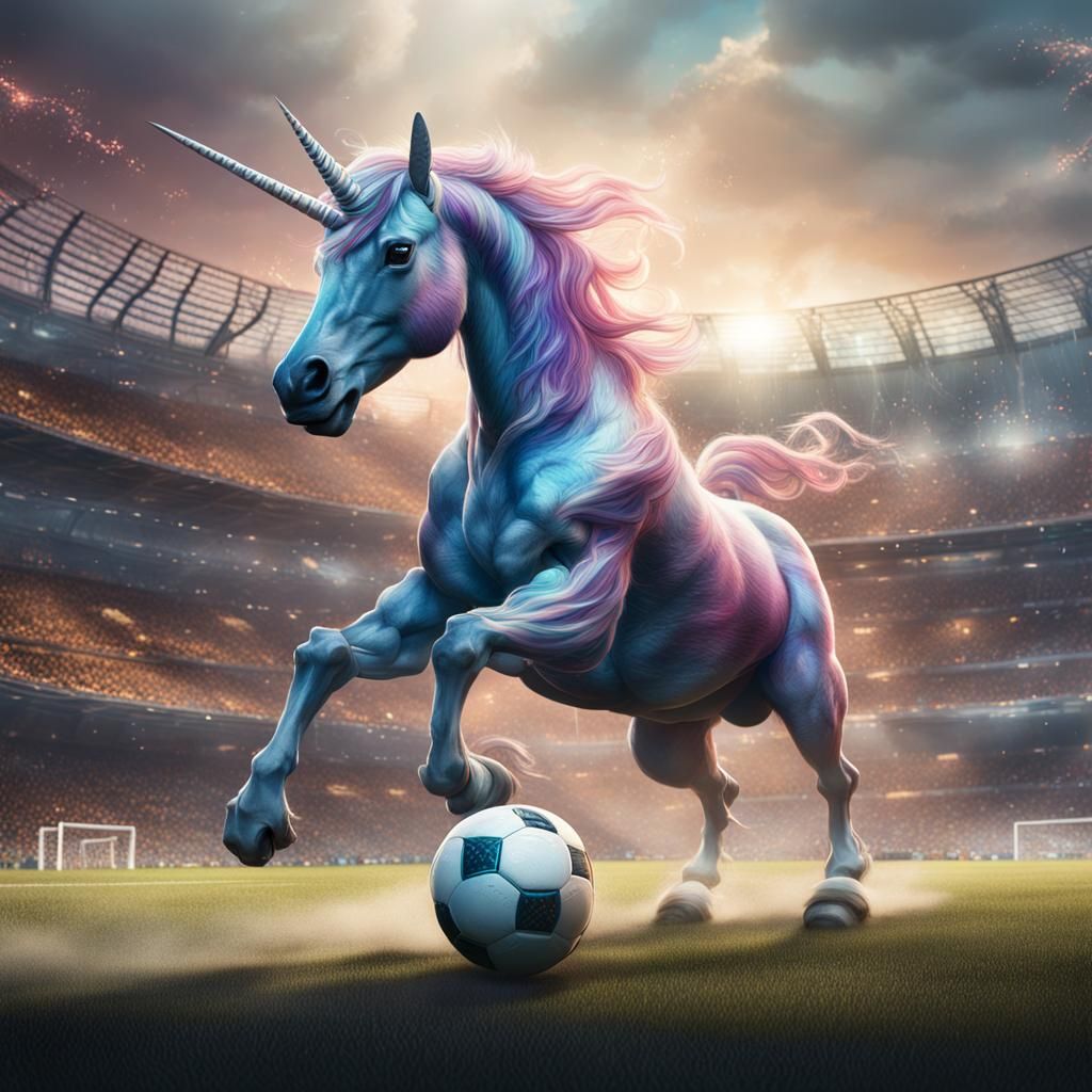 Unicorn Plays Soccer in Fantasy Concept Art