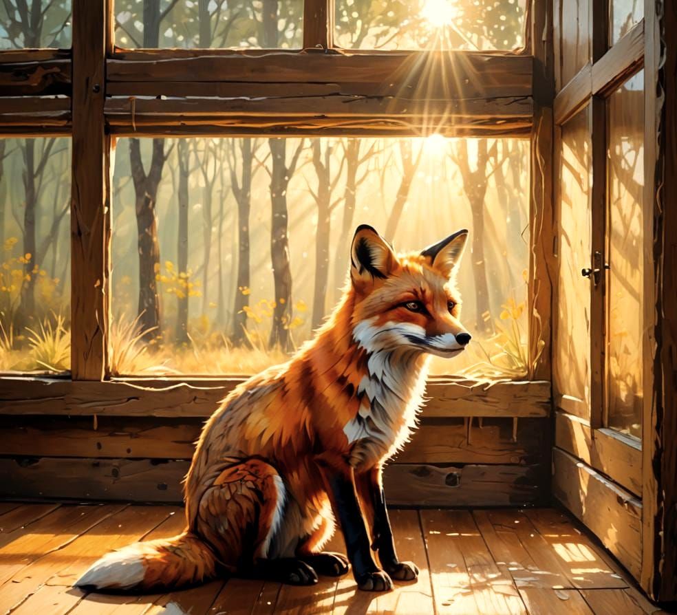 Fox in Sunlight: Retro Acrylic Art