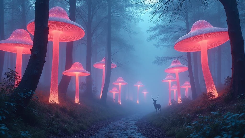 Bioluminescent Forest at Neon Twilight