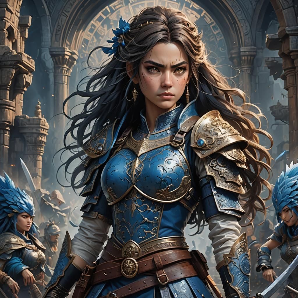 Manga Warrior Girl with Blue Hair