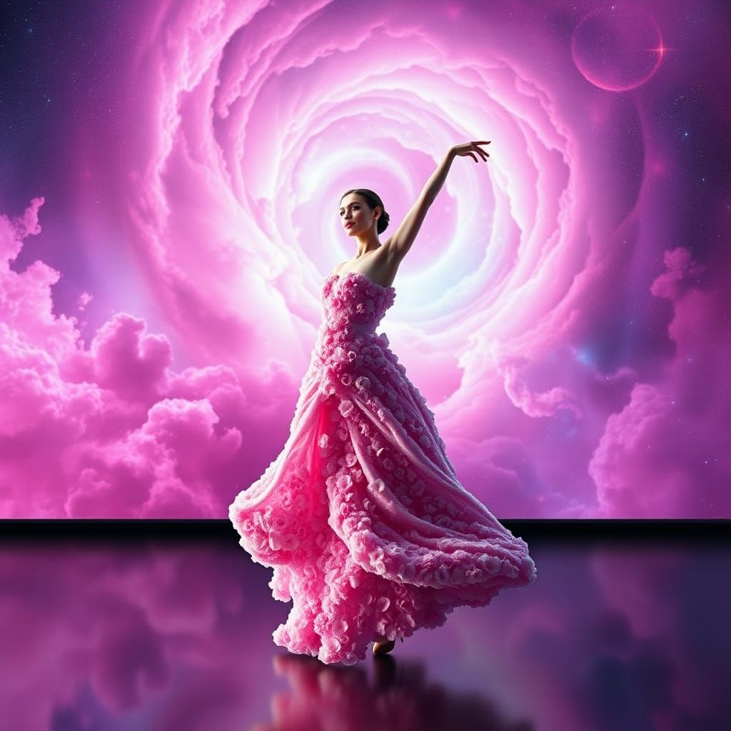 Ethereal Dancer in Gown of Pink Flowers